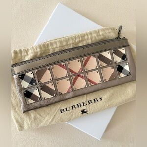 Burberry Studded Nova Check Leather Clutch / Pouch – Made in Italy